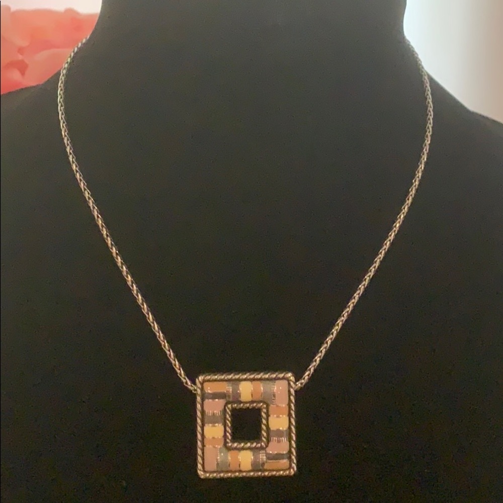 Brighton reversible square silver tone necklace